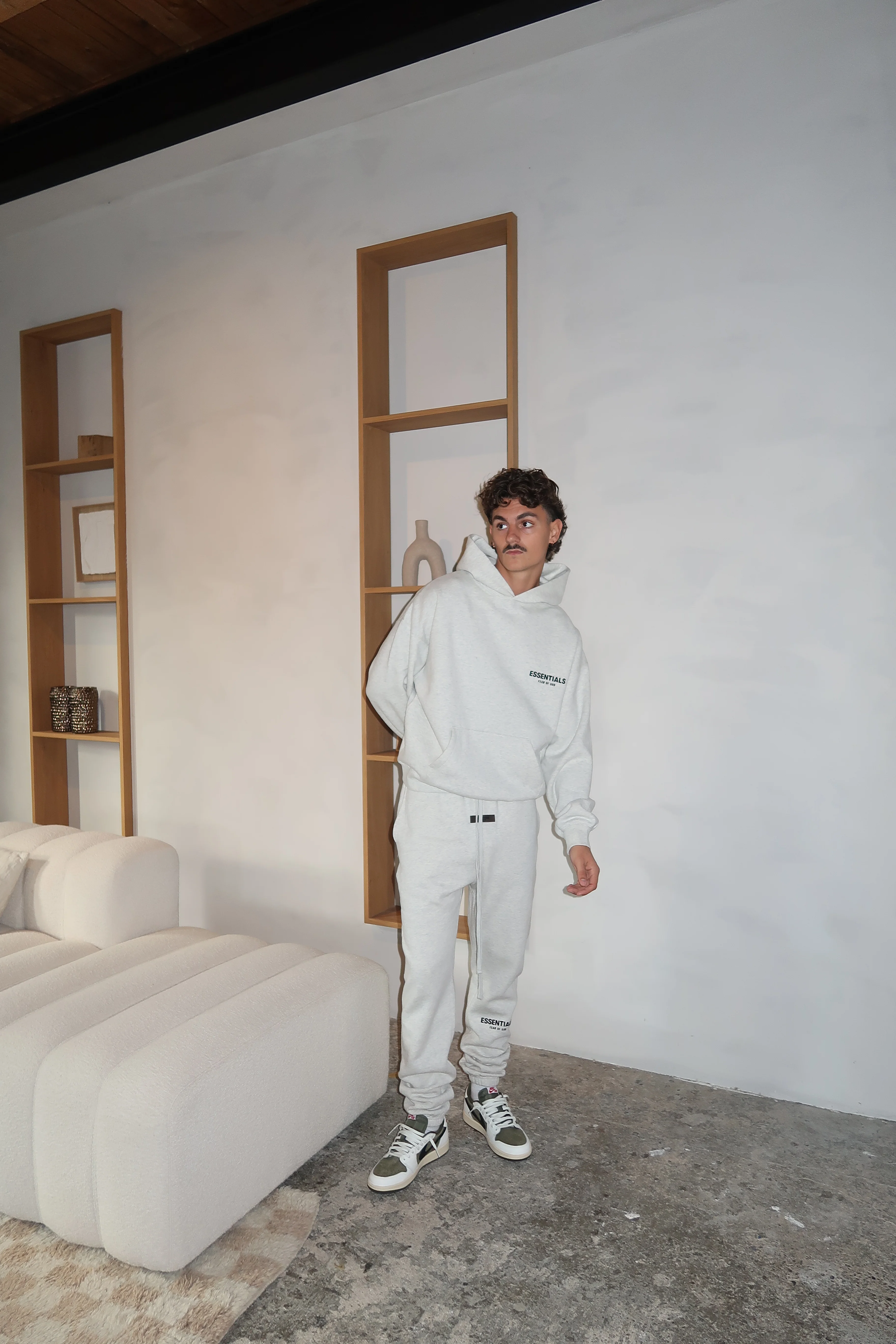 Fear of God Essentials Light Oatmeal Hoodie - Image 3