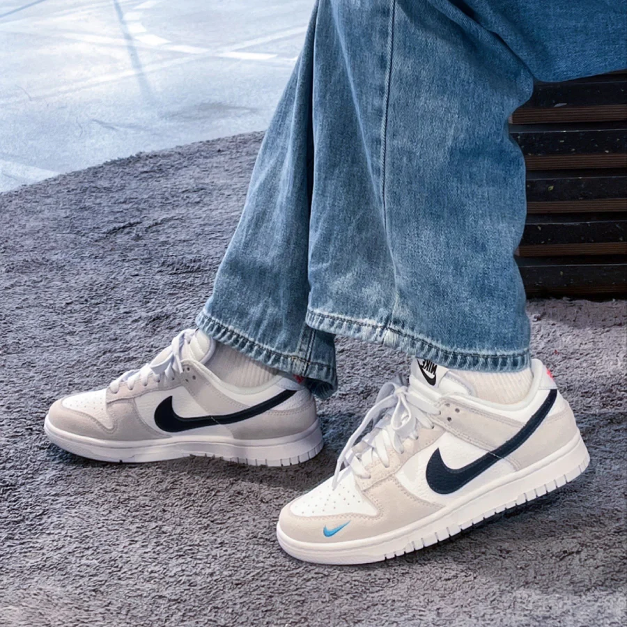Nike Dunk Low White Grey Navy Aqua Mini Swoosh - Image 5