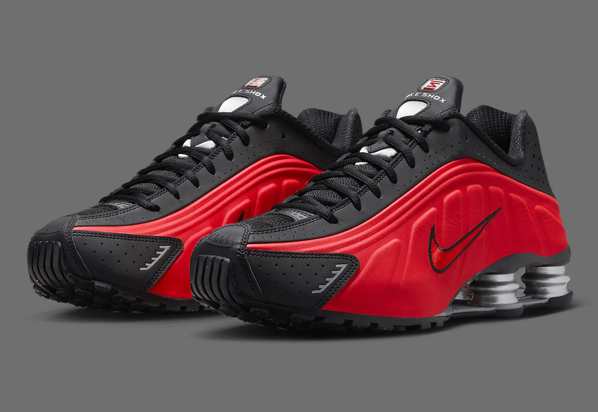 Nike Shox R4 University Red Black Metallic Silver - Image 4