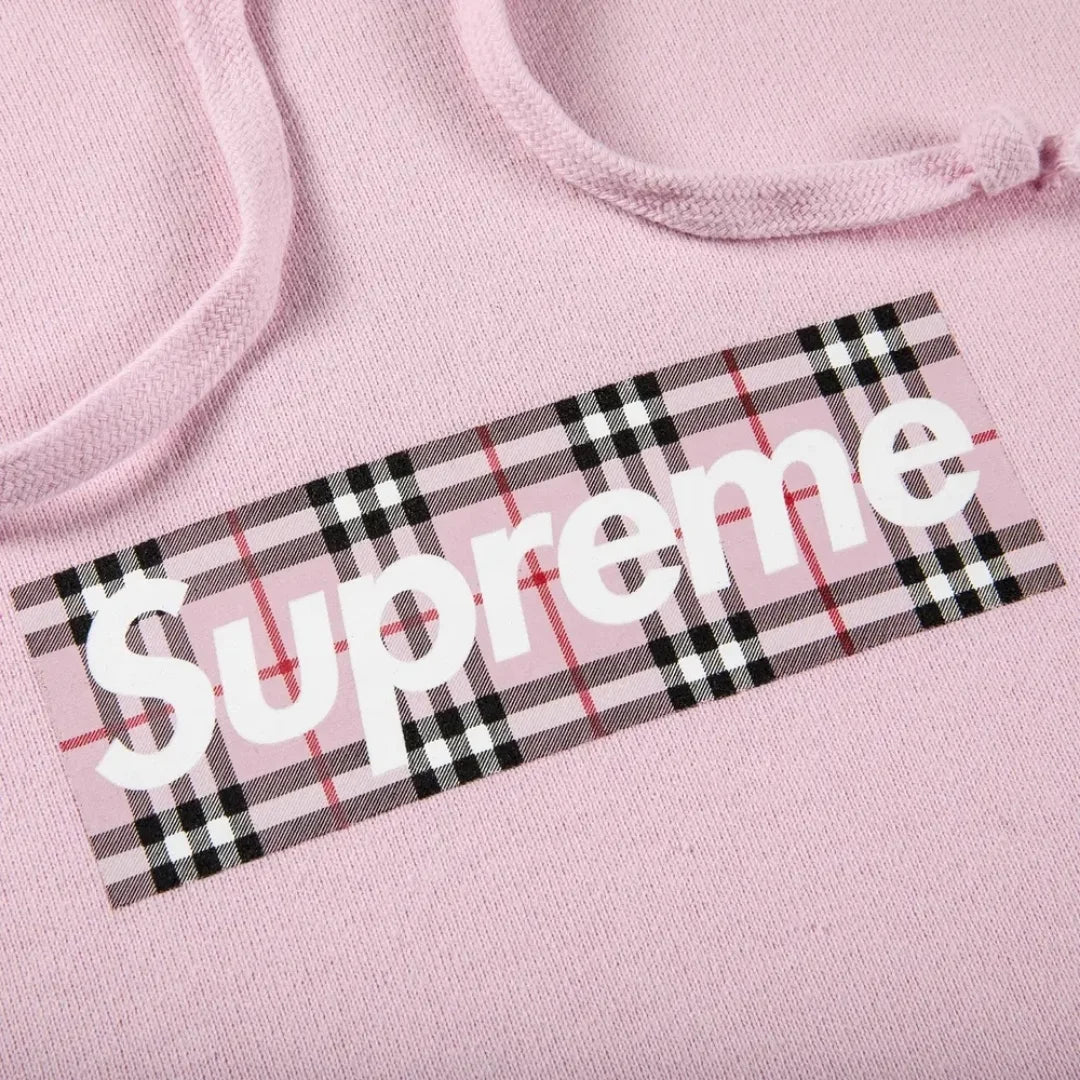 Supreme Burberry Box Logo Hooded Sweatshirt Light Pink - Image 2