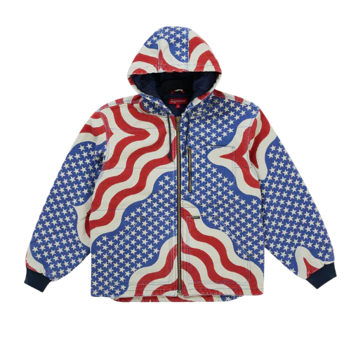 Supreme Flag Quilted Hooded Work Jacket Multicolor